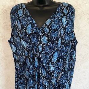 Peter Nygard Top Women's Sleeveless Faux Wrap Blouse Blue Snake Print Size XL